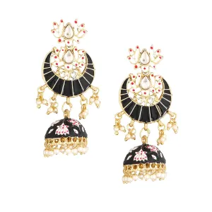 Yellow Chimes Meenakari Jhumka Earrings for Women Ethnic Gold Plated Traditional Black Chandbali Jhumka Earrings for Women and Girls