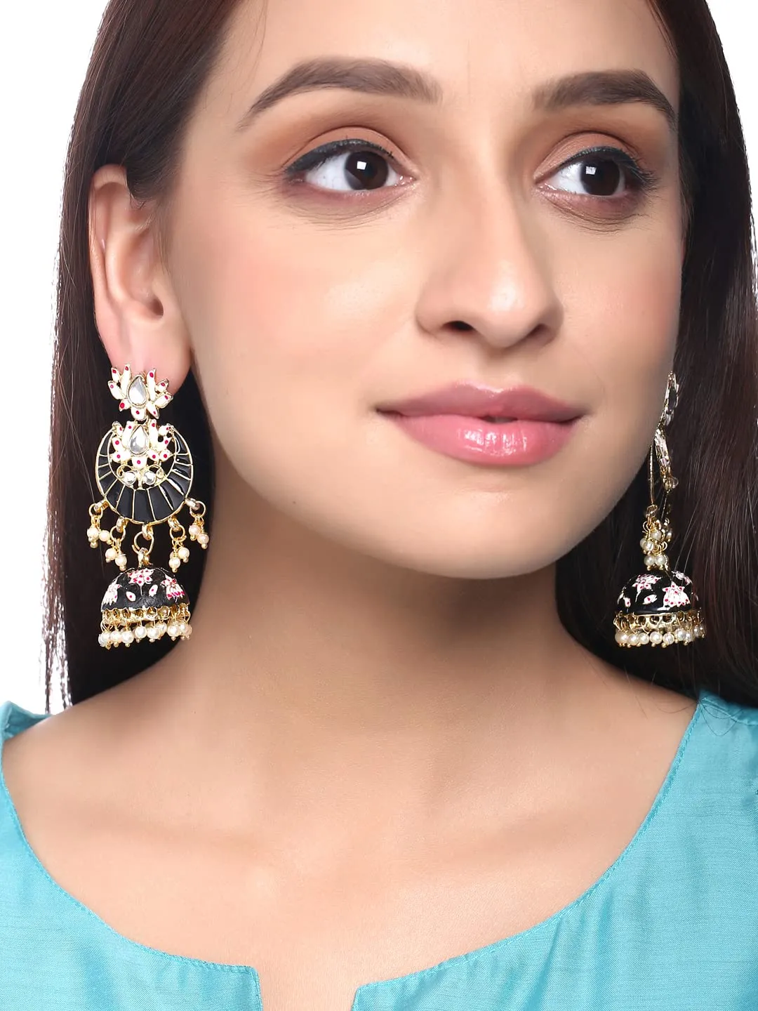 Yellow Chimes Meenakari Jhumka Earrings for Women Ethnic Gold Plated Traditional Black Chandbali Jhumka Earrings for Women and Girls