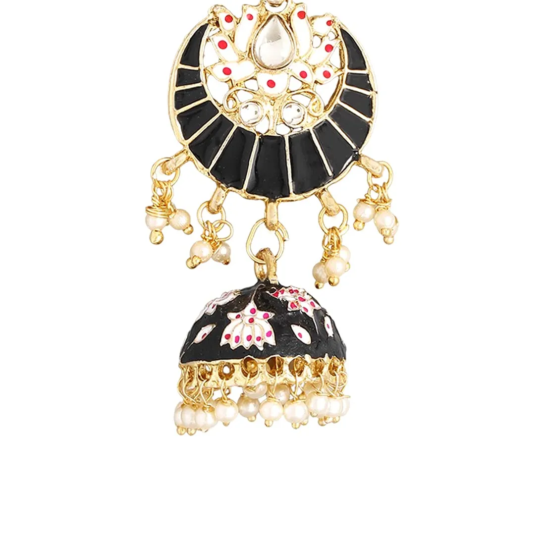 Yellow Chimes Meenakari Jhumka Earrings for Women Ethnic Gold Plated Traditional Black Chandbali Jhumka Earrings for Women and Girls