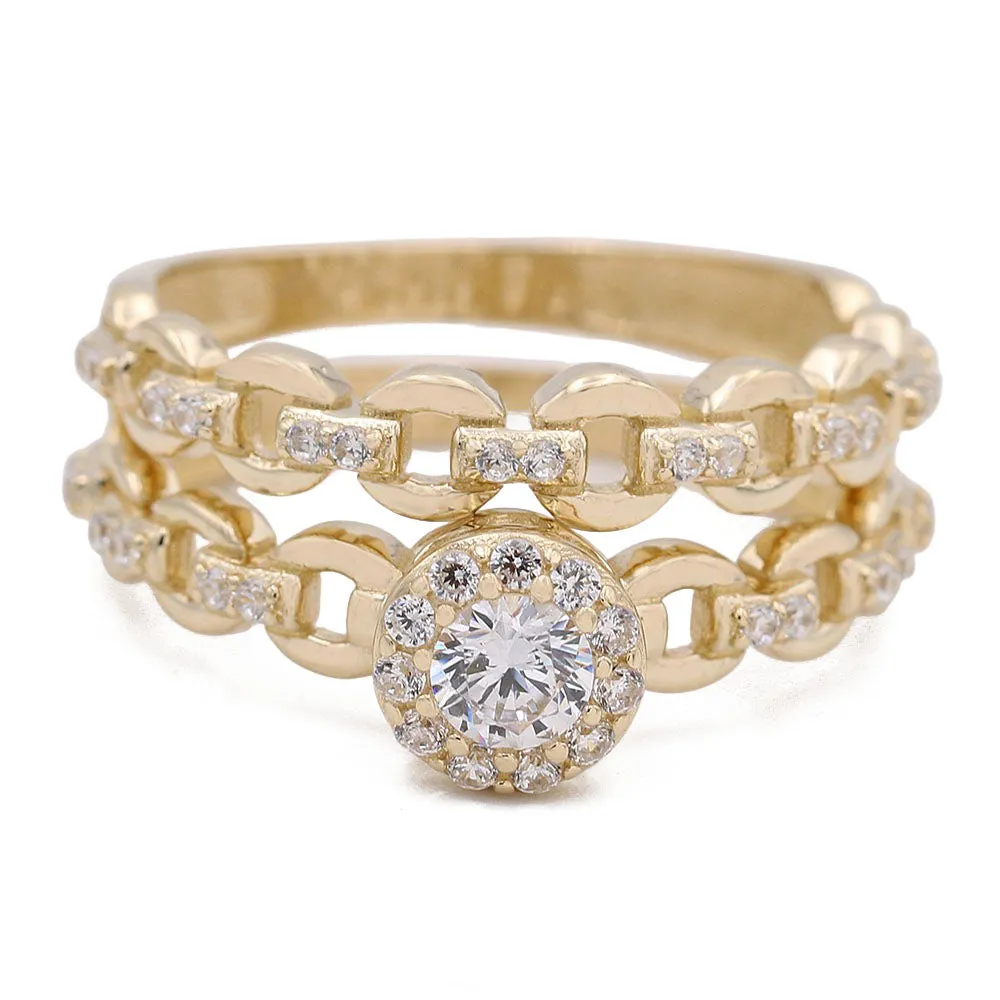 Yellow Gold 14k Bridal Ring Set With Cz