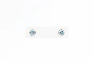 Yellow Gold Blue Topaz Halo Earrings