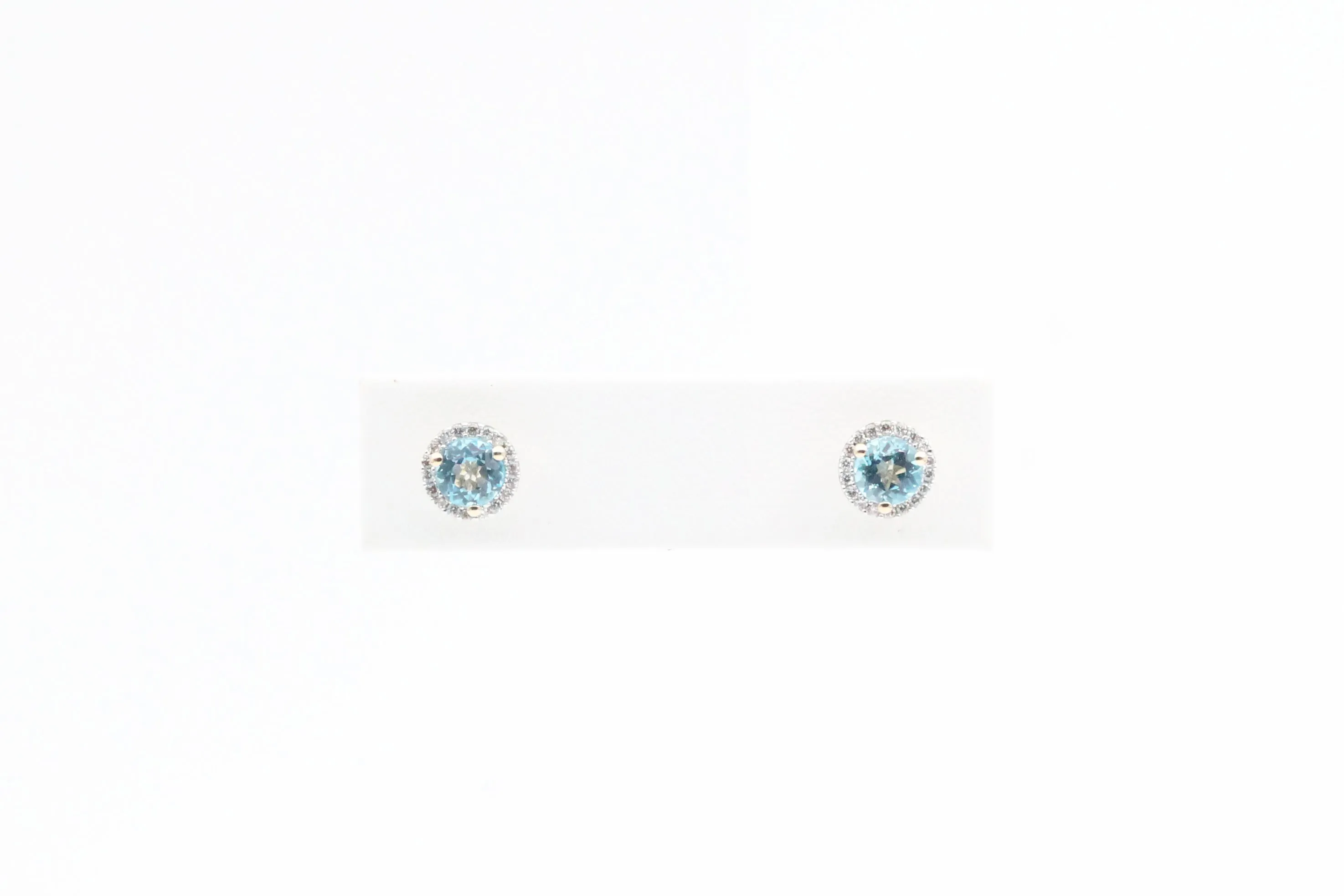 Yellow Gold Blue Topaz Halo Earrings